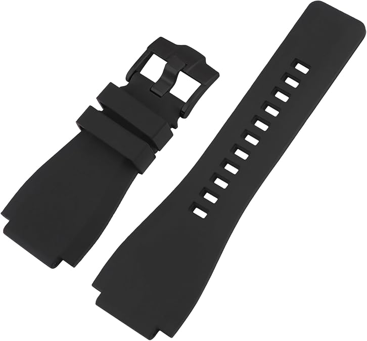 Men's Rubber Strap Replacement for 24mm 33mm Bell & Ross B&R BR-01 BR01 BR-03 BR03 Ladies outdoor work waterproof silicone watch band wrist strap buckle(Black Black Buckle)