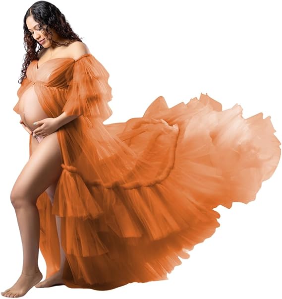 Tianzhihe Tulle Maternity Dress for Photoshoot 2026 Puffy Baby Shower Dress Ruffle Pregancy Gown