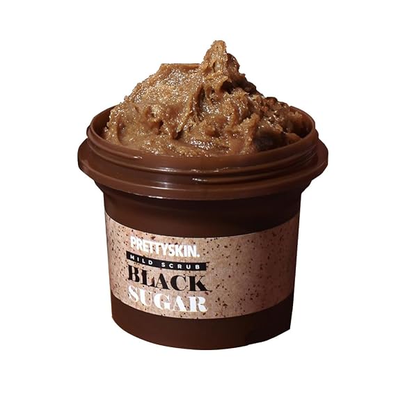 PRETTYSKIN Gentle Strawberry Scent Black Sugar Mild Scrub for Smooth & Hydrated Skin - Natural Exfoliating Scrub with Plant-Based Oils for Sensitive Skin - All Skin Types 3.52 oz