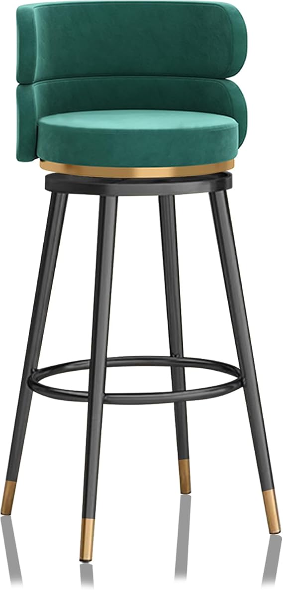Bar Stool Modern Swivel Counter Stool - Velvet Barstool with Back & Footrest for Kitchen Island & Restaurants, 75cm Seat Height, Stylish Green Design, 1PC