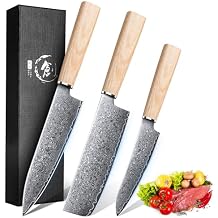 ROCOCO Damascus Chef Knife Set - Japanese Nakiri Utility Paring Knives Sharp Gyuto Meat Cleaver for Home Kitchen Gift Idea