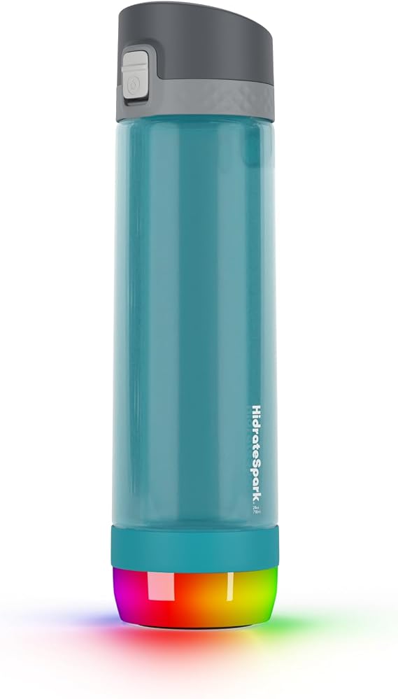 Hidrate Spark PRO Lite Bundle Smart Water Bottle - Tracks Water Intake & Glows to Remind You to Stay Hydrated, Chug & Straw lid, 24oz (Sea Glass)