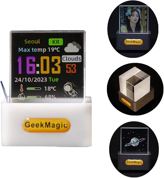 GeekMagic Mini 3D Hologram Cube Display,WiFi Holographic Crystal 3D Photo Display,Smart Weather Station & Digital Clock with GIF Animations,Electronic Photo Frame,Creative Gift for Desktop/Car Décor