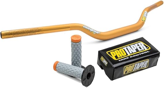 Pro Taper 2811D Gold Gold KX High Contour Handlebars & 024855 Orange Pillow Top Grips