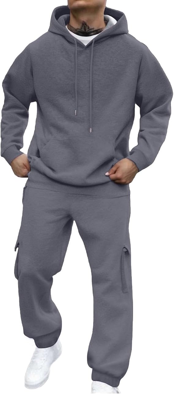 Tracksuit Mens Full Set Long Sleeve Hooded Sweatshirt and Sweatpants Set Hoodie Joggers Sets 2 Piece Fashion Sweatsuits for Men Sport Set Sweatpants and Sweatshirt UK