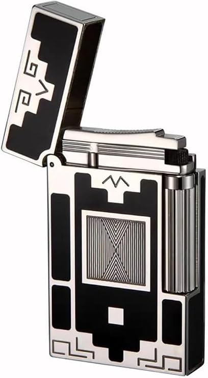 Flint Side Slide Ignition Igniter, Classic Grinding Wheel Lighter, Metal Bright Tone Lighter,Soft Flame Lighter Refillable Gas Butane Lighter, for Cigarette/Cigar/Candle Gifts for Men,Collection(Silve