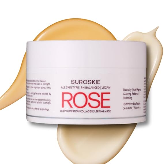 Suroskie Rose Sleeping Mask, 50ml, Anti-Aging Night Cream with Collagen, Rose Extract, Ceramide, Vitamin A, for Hydrated Glowing Skin