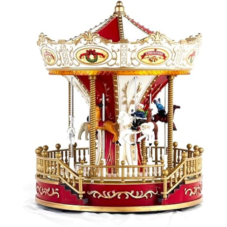 allgala Christmas Carousel Crafted Polyresin Like Christmas Village House Collectable Figurine with USB and Battery Dual Power Source-Carousel-XH93422