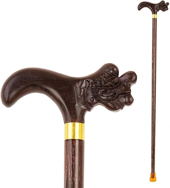 Wooden Walking Sticks Dragon and Phoenix for Men & Women Solid Wood Walking Stick, Walking Stick Wooden Leading The Elderly Redwood Crutches Solid Wood Handle Mobility Aid
