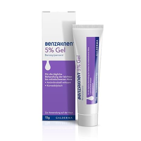 BENZAKNEN 5% Gel 15g Mittel gegen Pickel und Mitesser bei leichter bis mittelschwerer Akne Befreit Poren und reduziert Talg & Entzündungen Mit BPO (Benzoylperoxid) Dermatologisch getestet