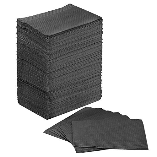 JMU 125 Pack Dental Bibs, Black Dental Bibs Disposable 2-Ply Paper 1-Ply Film, 13 x 18 Tattoo Bibs