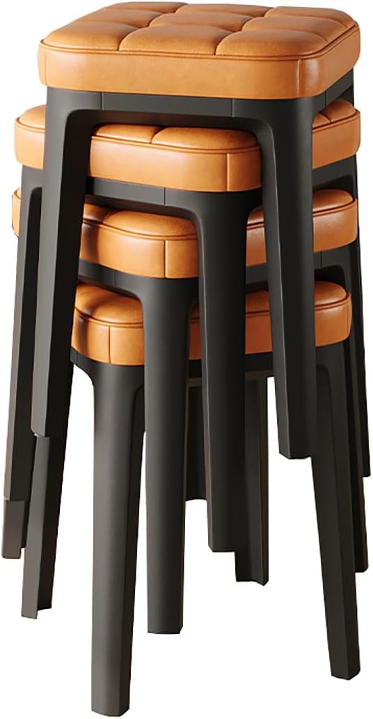 Plastic Stool with PU Seat Cushion, 4 Dining Room Stools, Household Square Stackable Stools, for Living Room,Dining Room, Kitchen, Classroom,B [Energy Class A]