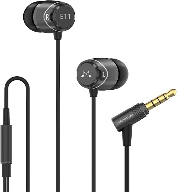 SoundMAGIC E11 Wired Earbuds No Microphone HiFi Stereo Earphones Noise Isolating in Ear Headphones Powerful Bass Tangle Free Cord Black | Balanced precise sound, rich bass, full aluminum housing, passive noise isolation, ergonomic seat