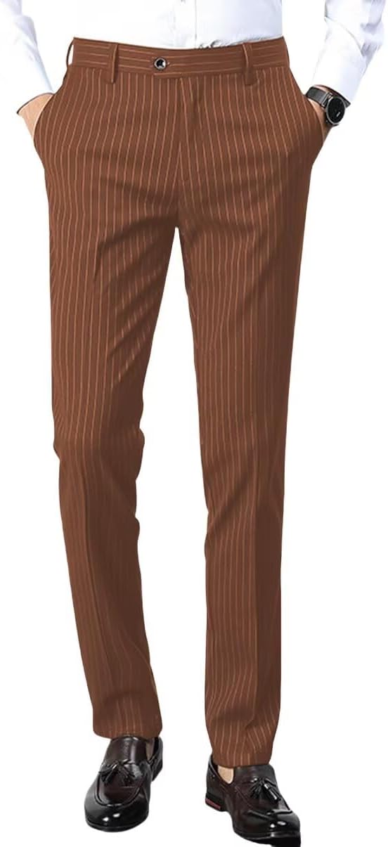 Men's Striped Dress Pants Casual Pinstripe Trousers Slacks Slim Fit Lightweight Classic Work Business Suit Pants