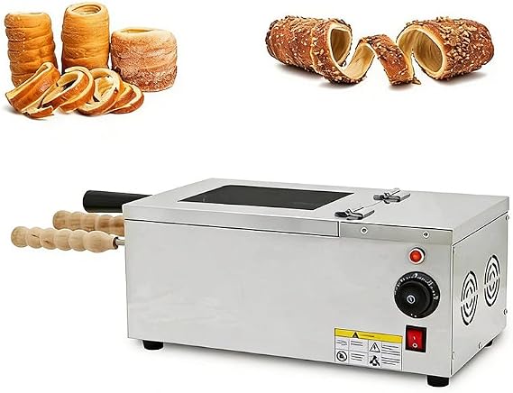 Stainless Steel Chimney Cake Oven,Electric Hungarian Cake Roller Machine,Multi-Functional with 2 Baking Rollers,Timer Function,for Bakery,Food Trucks,Dessert Making