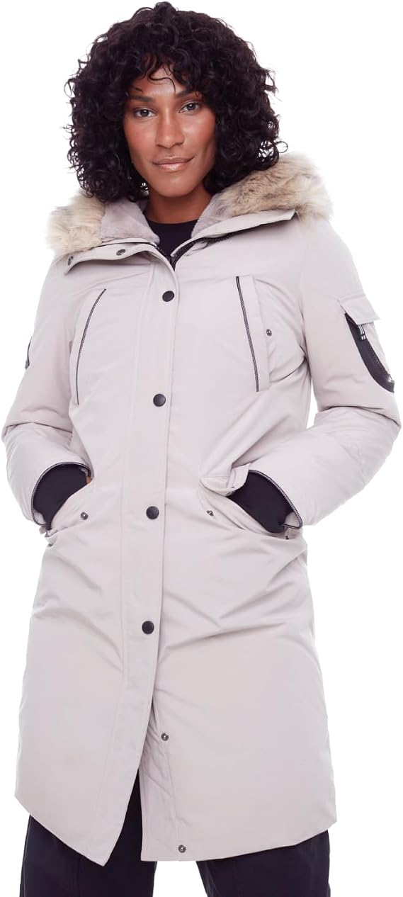 ALPINE NORTH Laurentian Womens Vegan Down Long Parka Jacket with Faux Fur Hood