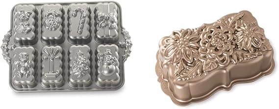 Nordic Ware Holiday Mini Loaves Pan and Wildflower Loaf Pan Bundle (6 Cup)