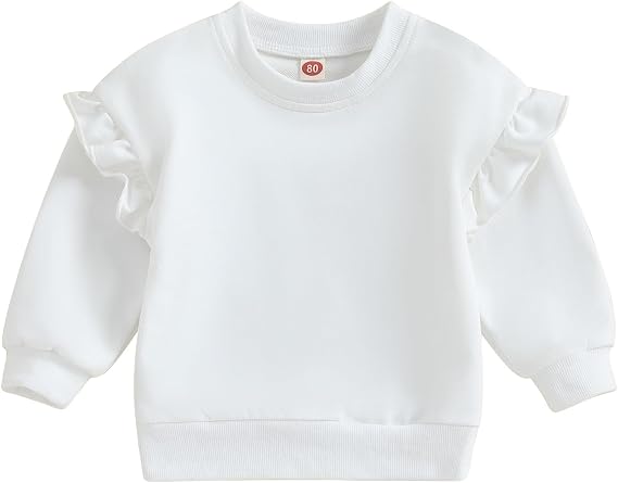 Unisex Baby Solid Color Cotton Sweatshirt Pullover T-Shirt Toddler Boy Girl Long Sleeve Crewneck Sweater Blouse Tops
