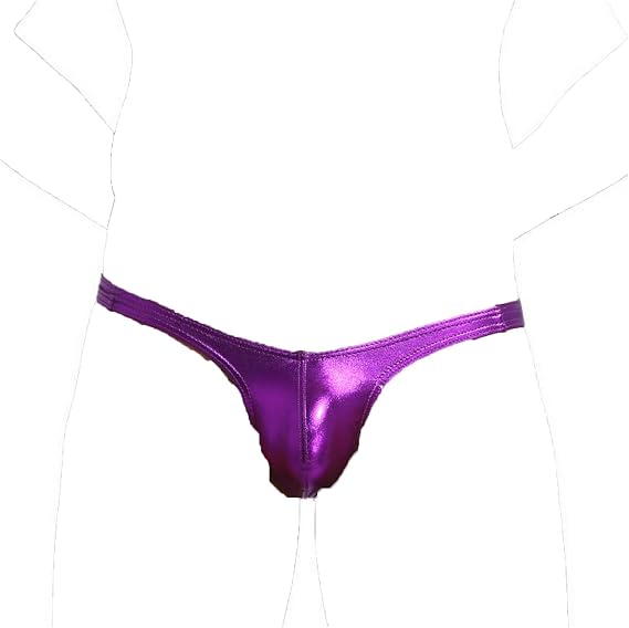 Faringoto Mens Shiny Metallic Thong Underwear Low Rise U Convex Pocket Nightclub and Stage Performance