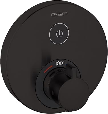 hansgrohe ShowerSelect S Modern Thermostatic Shower Valve Trim with Temperature Control in Matte Black, 15744671