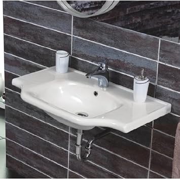 081000-U-One Hole Yeni Klasik Rectangular Ceramic Wall Mounted/Self Rimming Sink, White