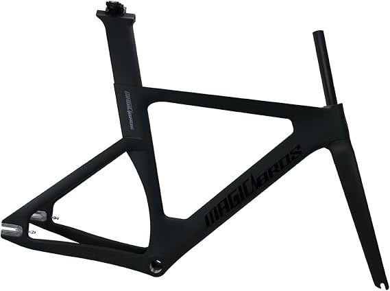 700C Fixed Gear Bike Frameset 49cm 51cm 54cm 57cm Carbon Fiber Track Bike Frame Windbreaker Frames Quick Release Frame F9x100mm R9x120mm QR(Black,57cm)