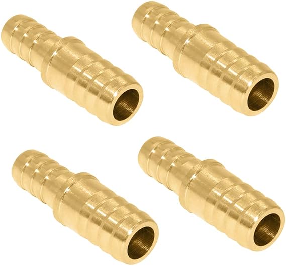 Beduan Brass Hose Reducer, 3/8" to 5/16" Barb Hose ID, Reducing Barb Fitting Splicer Mender Union Air Water Fuel (Pack of 4)