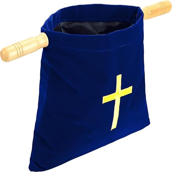 Church Tithe Offering Bag with Wooden Handles, Religious Offering Pouch Church Collection Bag Offering Baskets for Churches Communion Supplies