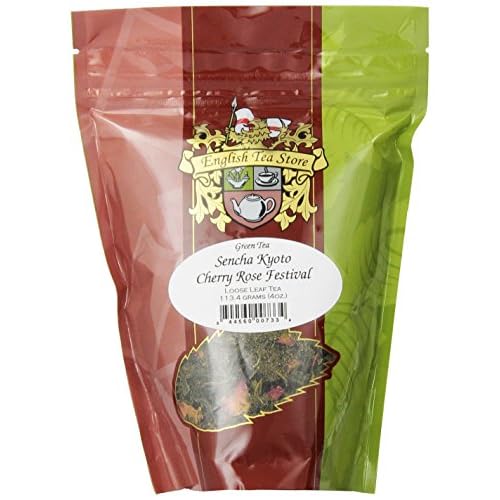 Sencha Kyoto Cherry Rose Festival Green Tea | Loose Leaf Tea Pouch | 4oz Resealable Bag | Sweet Cherry and Morning Rose Flavor | Japanese-Inspired Blend | Floral and Fruity | Green Tea Lovers