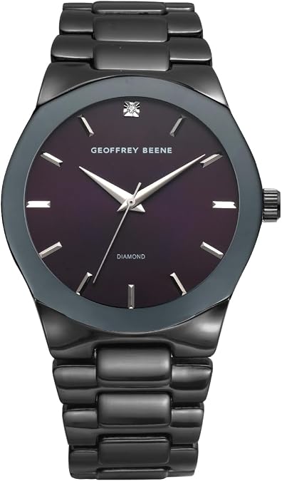 Geoffrey Beene Mens Watch, Genuine Diamond Accent Dial - Metal Quartz Movement Analog Watch for Men, Gift for Men, Formal or Business Casual Minimalist Wrist Watches 42mm