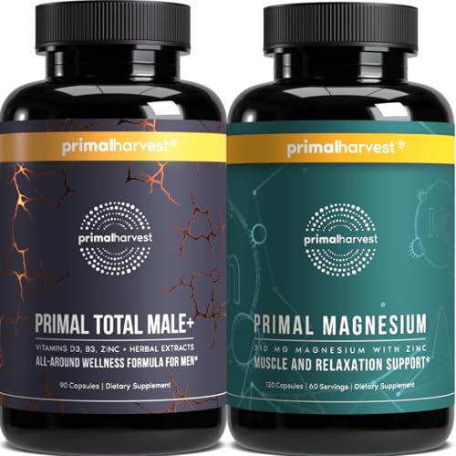 Primal Harvest Total Male& Magnesium Supplement Optimize Mens Health with Targeted Nutrients for Vitality & Recovery 2 Pack Bundle