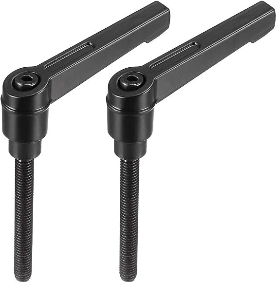 uxcell M6 x 50mm Handle Adjustable Clamping Lever Thread Push Button Ratchet Male Threaded Stud Knobs Rotating Screw Handles Bolts with Locking Lever Black 2pcs