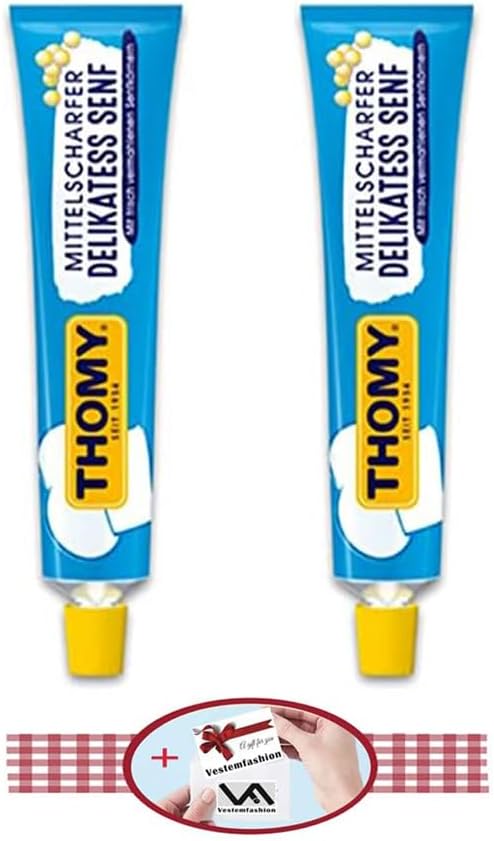 Thomy Delikatess Senf Mittelscharf (Delicious German Mustard Medium) 2 x Tubes of 100 ml And 1 small Gift From Vestemfashion Team