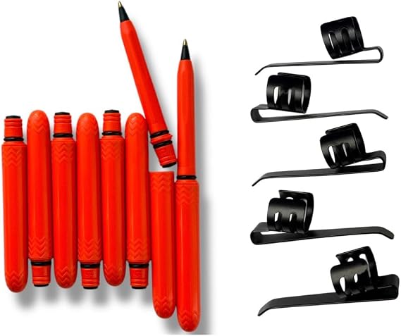 Pokka Pen 8-Pack in Blaze Clip 5-Pack - USA Made Pocket Pen with metal clipscompact, affordable, lightweight, EDC black ink ballpoint penwaterproof and floats carries small, writes big