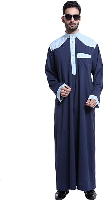 HANYIMIDOO Mens Long Sleeves Stand Collar Robe Arab Islamic Muslim Dubai Thobe Costume