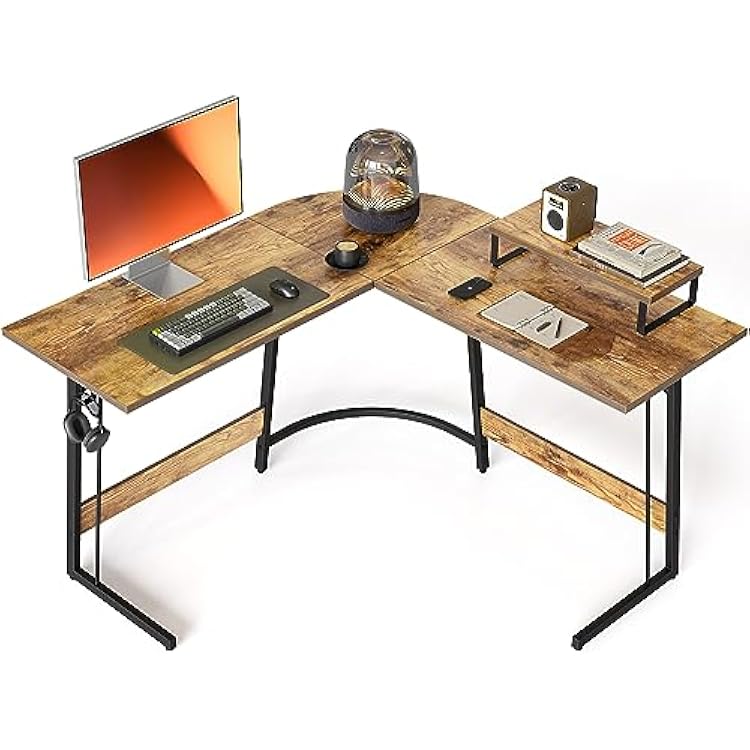 BANTI L Shaped Gaming Desk Computer Office Desk, 47 inch Corner Desk with Large Monitor Stand for Home Office Study Writing Workstation, Rustic Brown