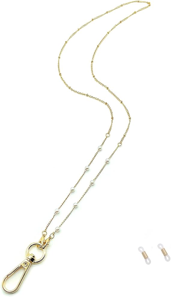 Lanyards for ID Badges for Women Cute Chain Cruise Lanyard for Keys Pearl Necklace Lanyard (Pearl Chain)