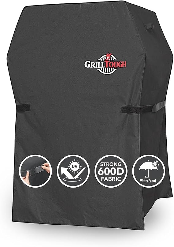 GrillTough 高耐久BBQグリルカバー アウトドアグリル用 30インチ - 防水 耐候性 紫外線&耐退色 ストラップ付き - ウェーバー、シャルブロイルなど用ガスグリルカバー チャコールグレー