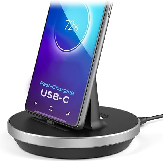 Encased Desktop Charging Stand for USB-C Phone and Tablets, Adjustable Case-Friendly Dock Station Charger, Super Fast Charge Compatible (Wired Type-C)
