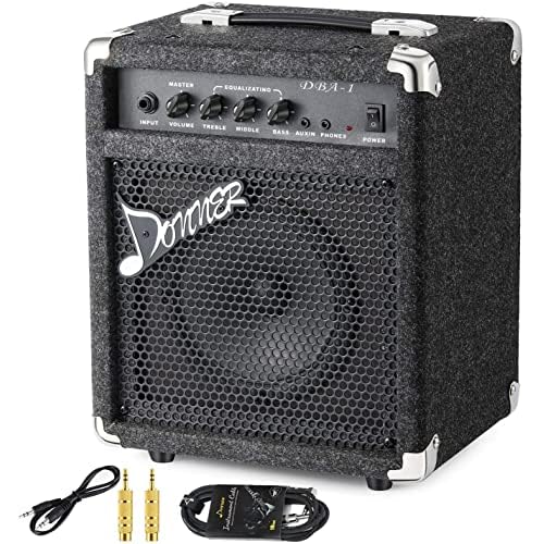 Donner Bass Amp 15W Guitar Amplifier DBA-1 Electric Practice Bass Combo AMP with Cable