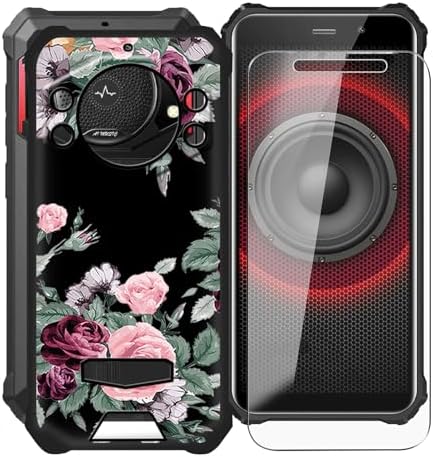 for Fossibot F101 Pro Case, with [ 1 x Screen Protector Tempered Glass Film], Black Soft Silicone Cover Shockproof Bumper Protection Case for Fossibot F101 Pro 5.45 - Rose Flower