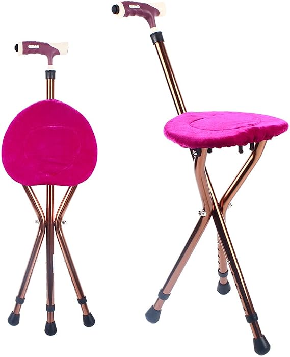 Walking Stick with Seat, Folding Chair with 3 Legs Walking Stick, Foldable Walking Cane Chair Aluminium with LED Night Light for Elderly, Disabled & Convalescent People, up to 100kg