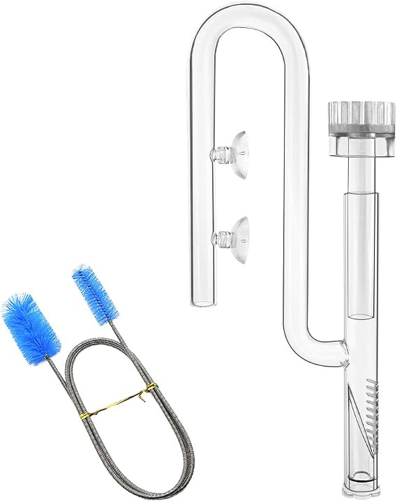 17mm Glass Aquatic Inflow Lily Pipe with Surface Skimmer for Aquarium Filter 5/8" i.d. (16/22mm) Tubing and Stainless Steel 90cm Flexible Cleaning Brush for Aquarium Planted Tank