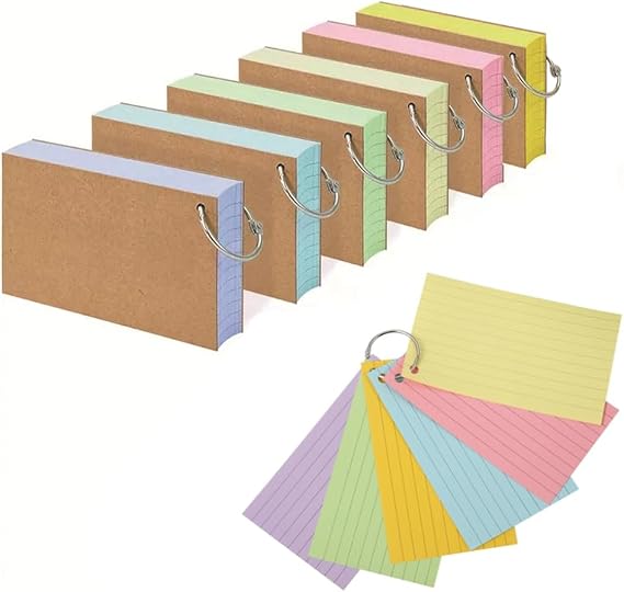 LAWALEISHE 6 Pack 300PCS Flash Cards, A7(12.7x7.6cm) Ruled Index Cards Revision Card with 6 Binder Rings, Kraft Paper Notecards Lined Index Card, for Study Office NotePads School Learning Memo