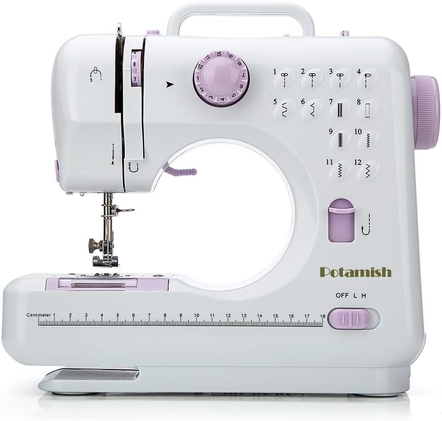 Mini Sewing Machine for Beginner by Potamish - Small Electric Sewing Machines with 2 Speed 12 Built-in Stitch Patterns PM-054-A7