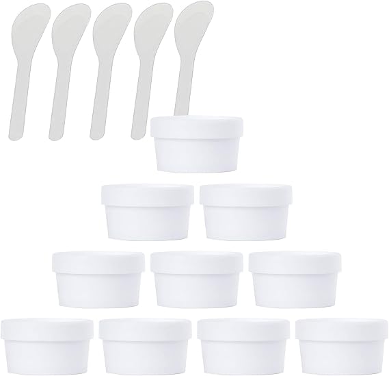 OIFAODAO， 12 PC Empty 50ml Pink Facial Mask Wide Mouth Plastic Jars, 50g Leakproof Cosmetic Pot Container with Lids with 6 Spatula ，Cosmetic Jars