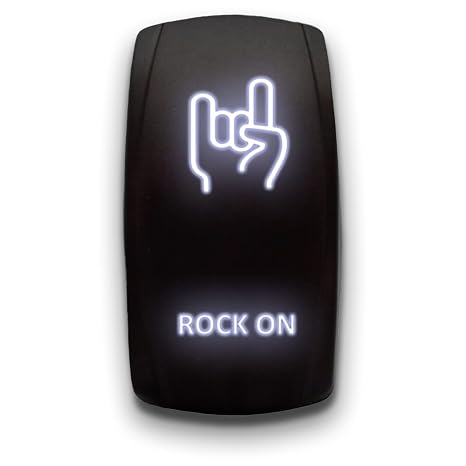 Rock ON - White - Laser Etched 5-Pin Double Pole Single Throw Rock ON Maintained ON-Off DPST Toggle Switch 20A 12V