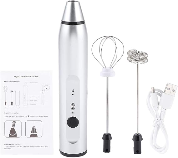 Milk Frother Wand, Electric Whisk Frother Rechargeable Egg Beater Coffee Mixer Handheld for Coffee Matcha Latte Cappuccino Hot Chocolate (Silver)