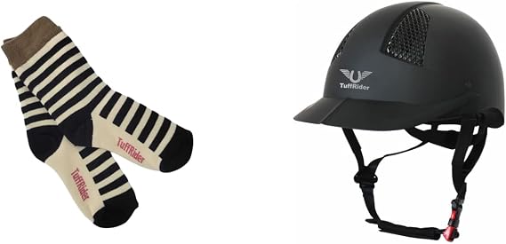 TuffRider Starter Equestrian Horse Riding Helmet | Schooling Protective Head Gear - SEI Certified, Tough and Durable with Assorted Stripe Socks
