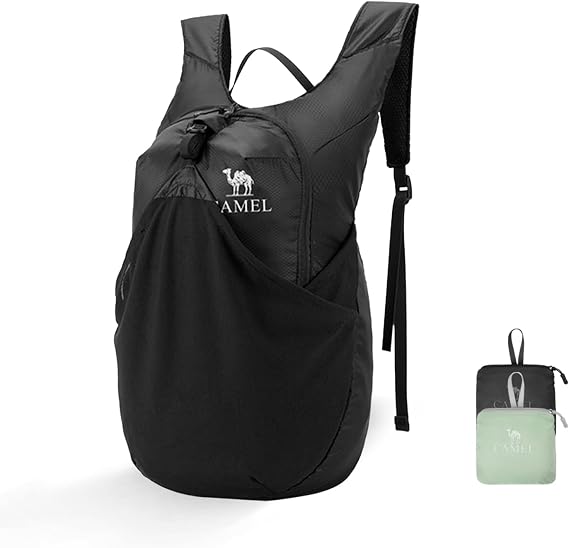 CAMEL CROWN Foldable Hiking Backpack Lightweight Travel Backpack Waterproof Small packable backpack Men's and Women's Black-15L